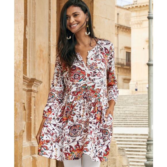 Peruvian Connection Women's size XL Multicolor Paisley Abstract 3/4 Sleeve Top - Picture 1 of 10